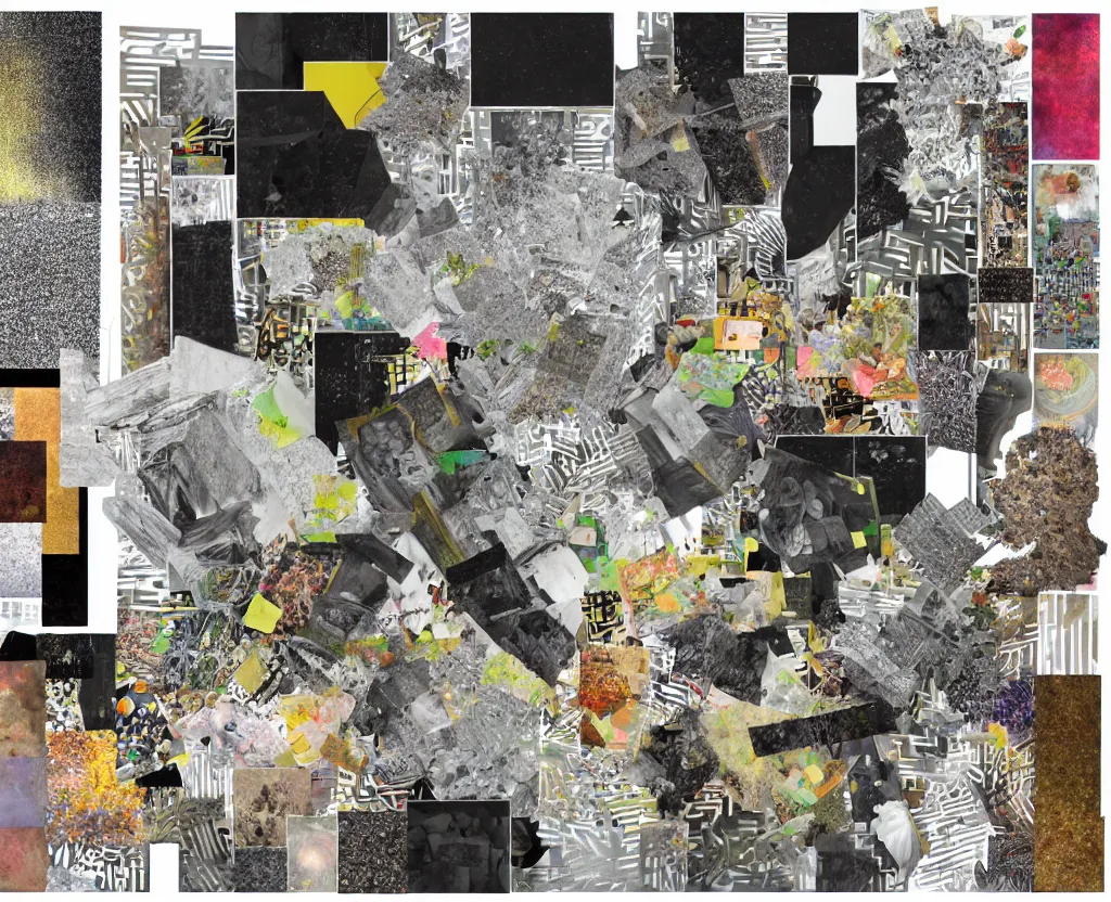 Prompt: mixed - material collage of multi - dimensional latent space.