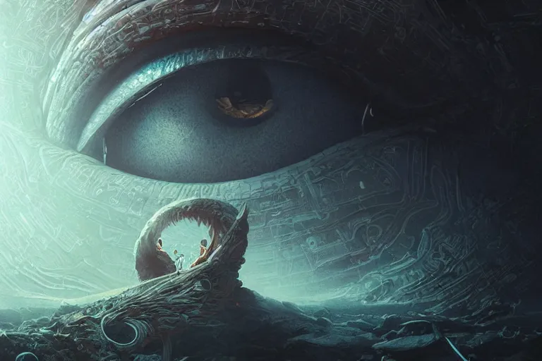 Prompt: portrait of a mystical giant eye, intricate, abstract, cinematic, octane render, wlop, greg rutkowski, dan mumford, artgerm, dramatic lighting