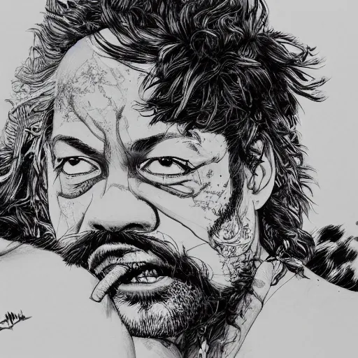 Image similar to portrait of cheech and chong, concept art, sumi - e style, intricate linework, artstation, trending, highly detailed, smooth, focus, art by yoji shinkawa,