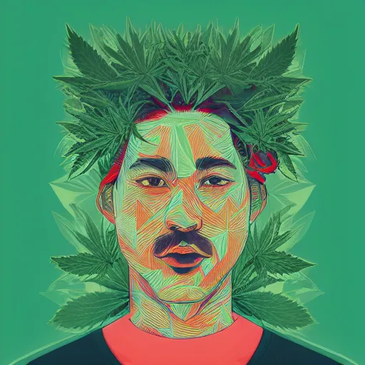 Prompt: Marijuana profile picture by Sachin Teng, symetrical, Organic Painting , Leaf Green, adidas, Green smoke, Impressive, Award Winning, Warm, Good Vibes, Positive, geometric shapes, energetic, intricate background, graffiti, street art:2 by Sachin Teng:4