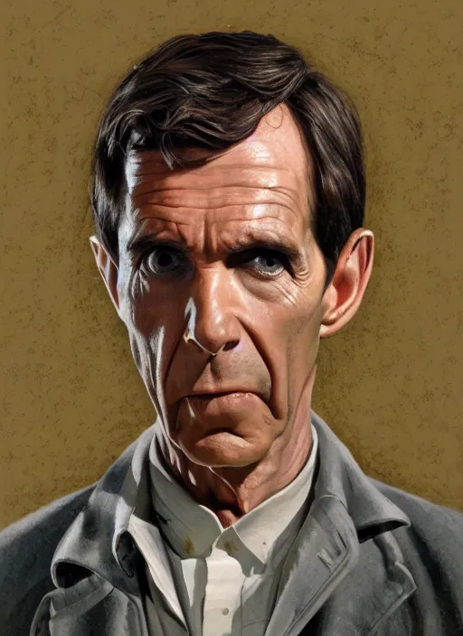 Image similar to portrait of Norman Bates from Psycho (1960), highly detailed, centered, solid color background, digital painting, artstation, concept art, smooth, sharp focus, illustration, Jason Edmiston, donato giancola, Joseph Christian Leyendecker, Les Edwards, Ed Repka, WLOP, Artgerm