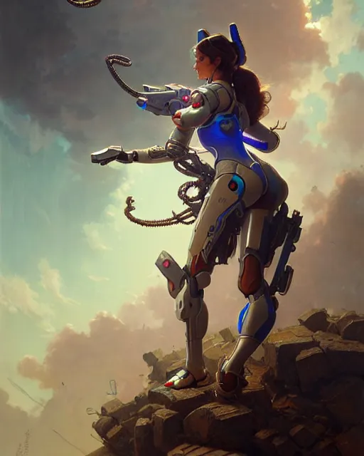 Prompt: d. va from overwatch, character portrait, concept art, intricate details, highly detailed by greg rutkowski, michael whelan and gustave dore