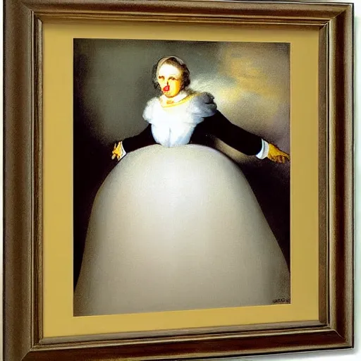 Prompt: very very beautiful surreal painting of hillary clinton wearing jewels and a white christian dior dress, painted by francisco goya