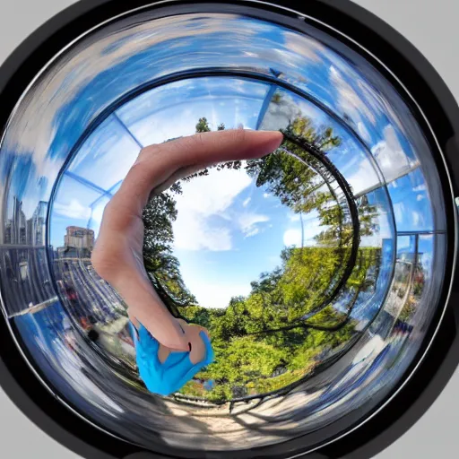 Prompt: First person view from within a VR headset. Through the lens camera shot. Camera view taking a photo of a virtual reality headset lens. Perspective looking at a lense with a display being shown.