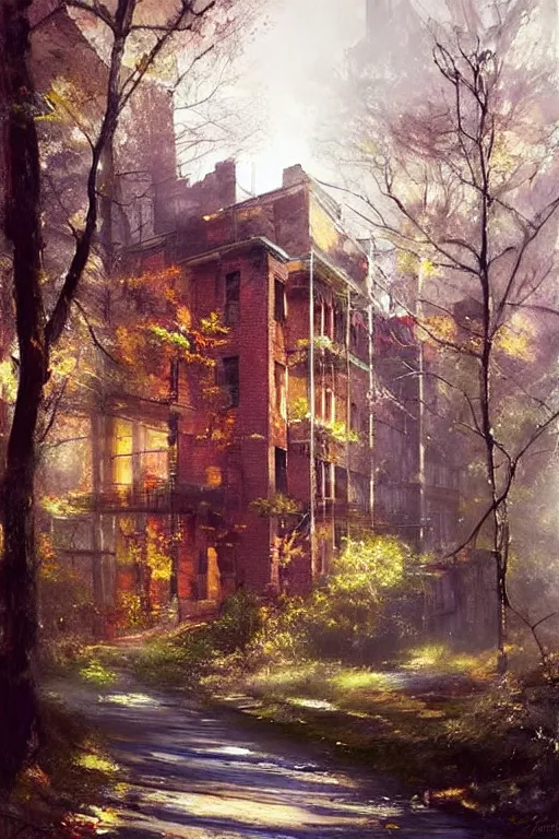 Image similar to (((((a ramshackle manhattan brick brownstone deep in the forest))))) by Andree Wallin!!!!!!!!!!!!!!!!!!!!!!!!!!!