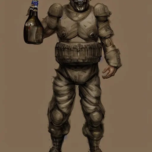 Image similar to a humanoid german shepherd beast - man in military style, holding a bottle of beer, artstation, concept art, smooth, sharp foccus ilustration, artstation