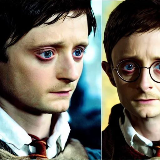 Prompt: Film Still of a elijah wood playing Harry Potter, Film Still, realistic, hyperrealistic, very realistic, very very realistic, highly detailed, very detailed, extremely detailed, detailed, detailed face, very detailed face, very detailed face, realism, HD Quality, 8k resolution, intricate details, body and head in frame, Real Life