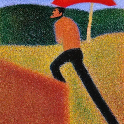 Prompt: a dying mexican man clinging to a cheesecake, oil painting, by georges seurat
