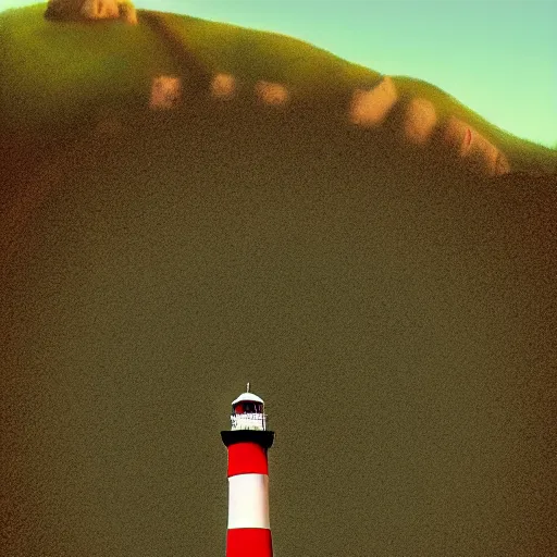 Image similar to cape reinga lighthouse, banksy, digital art