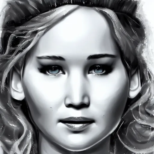 Image similar to B&W 35mm - Ice Sculpture of Jennifer Lawrence - artstation