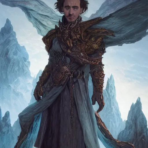 Prompt: tom hiddleston as a necromancer, summoning undead, glacier landscape, d & d, fantasy, intricate, elegant, highly detailed, digital painting, artstation, concept art, matte, sharp focus, illustration, art by artgerm and greg rutkowski and alphonse mucha