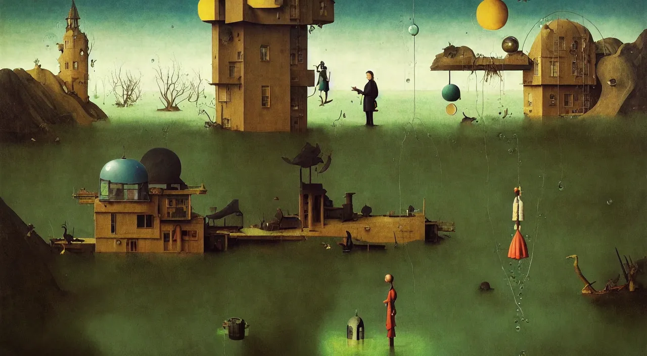 Prompt: single flooded simple!! bubble tower, very coherent and colorful high contrast masterpiece by norman rockwell franz sedlacek hieronymus bosch dean ellis simon stalenhag rene magritte gediminas pranckevicius, dark shadows, sunny day, hard lighting