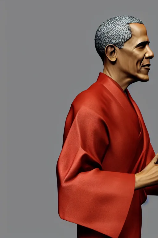 Image similar to full body 3d render of barack obama, beautiful kimono, blender, trending on artstation, 8k, highly detailed, bokeh, depth of field