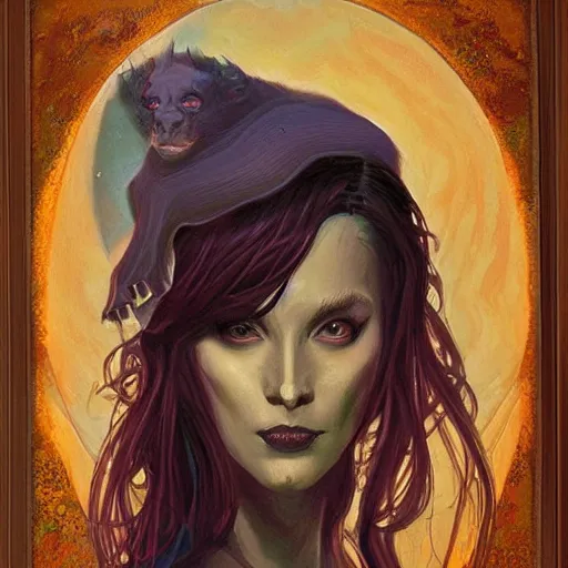 Image similar to portrait of princess of the dreamlands and moon beast, beautiful! coherent! by brom, deep colors, strong lines, rule of thirds