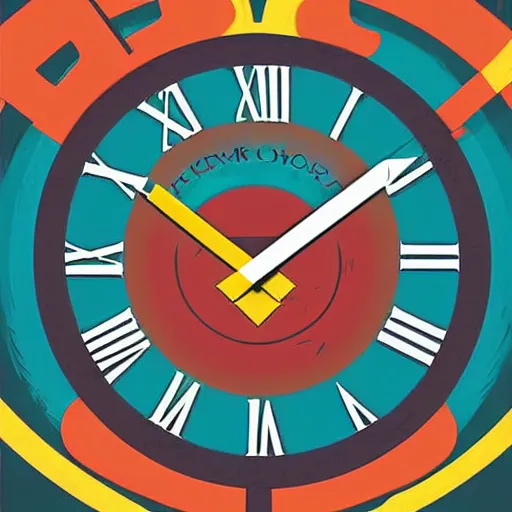 Prompt: centred clock arrow colourful illustration art by tim doyle