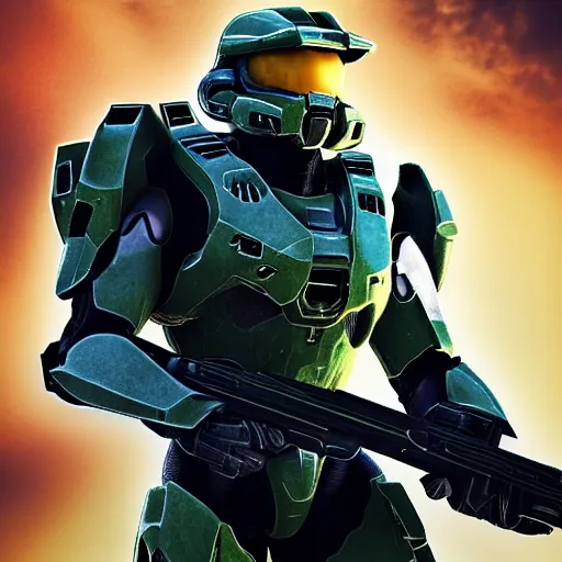 Prompt: super detailed professional photo portrait of the master chief from halo