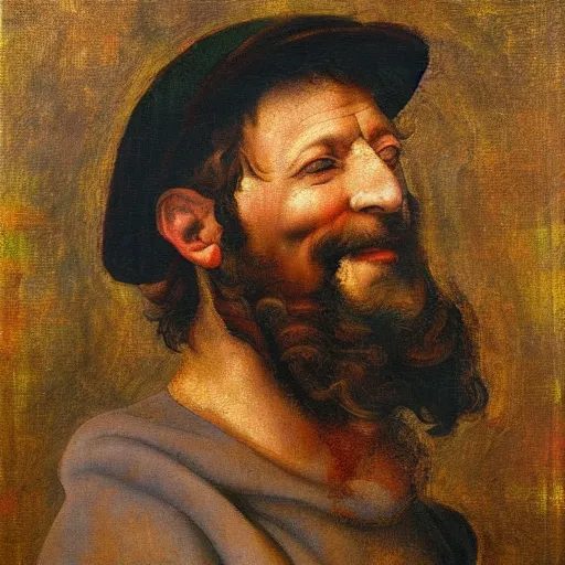 Image similar to portrait painting of happy Michelangelo di Lodovico in the style of impressionism