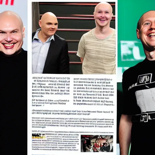 Image similar to billy corgan is seen talking to his friends about going into business together. then billy and mark zuckerberg see an ad in the paper for a house to rent. they are both laughing and trying to decide which to choose