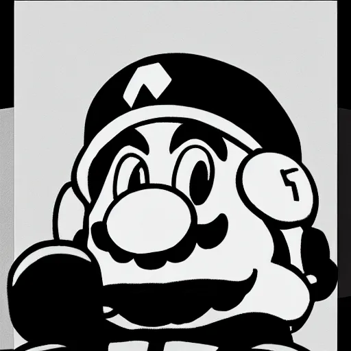 Prompt: realistic photograph of nintendo Mario in a hat with an M smoking in a french new wave Godard film aesthetic, black and white