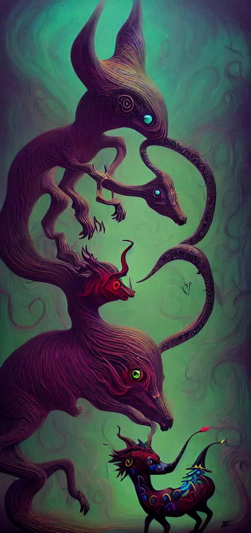 Image similar to strange mythical beasts of whimsy, surreal dark uncanny painting by ronny khalil