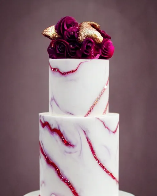 Image similar to elegant marble raspberry wedding cake dripping fondant, stylized, sparkling, glitter, gilding, ornate, sylvain sarrailh, artstation