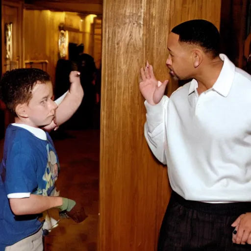 Prompt: the backrooms with Will Smith slapping a dwarf