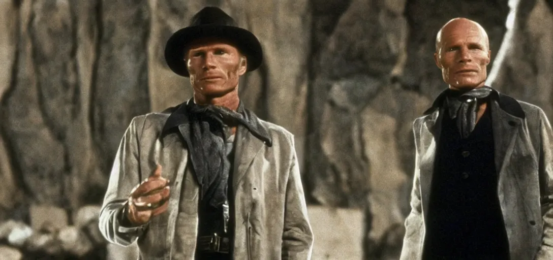 Prompt: a still of Ed Harris in Westworld (1973)