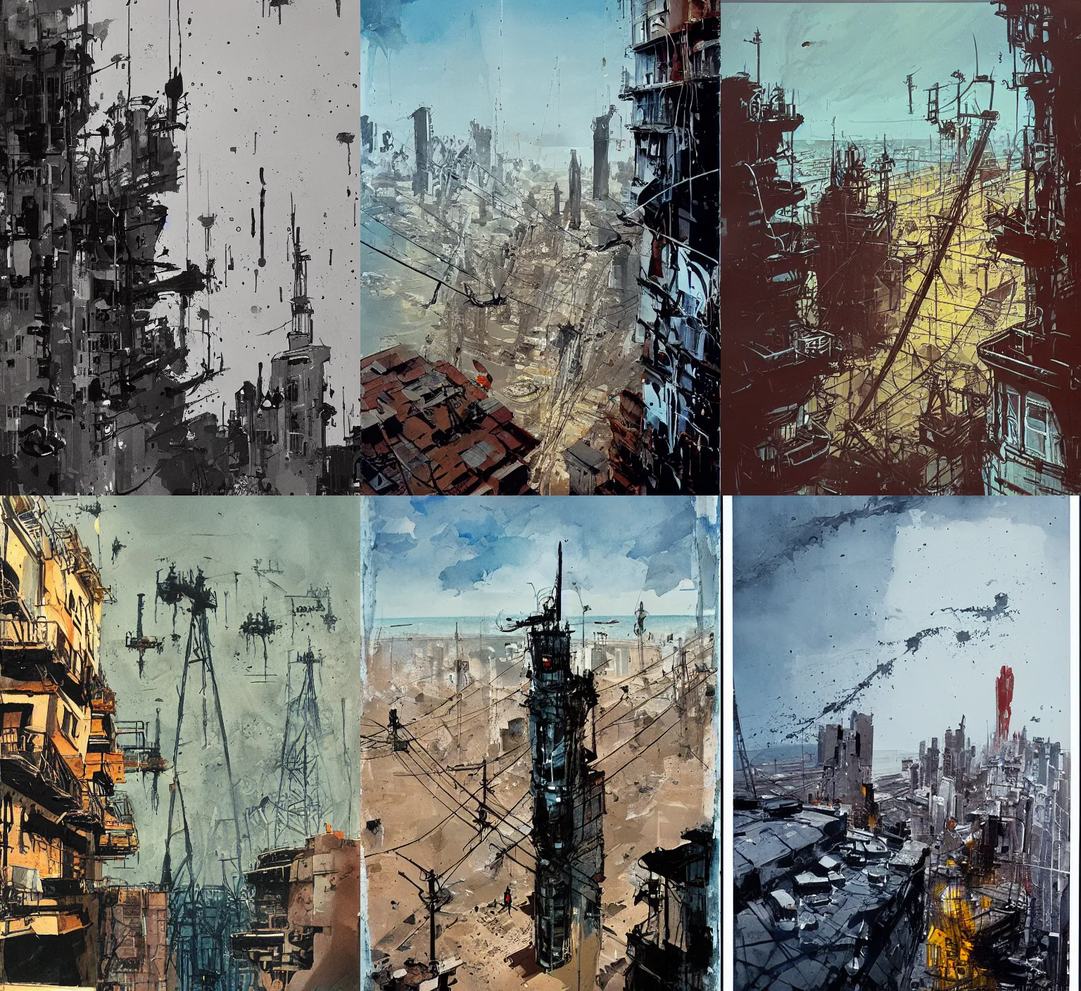 Prompt: apocaliptic Portrait of the city of Mar del Plata with a offshore oil dripping , by Ian McQue , 35mm