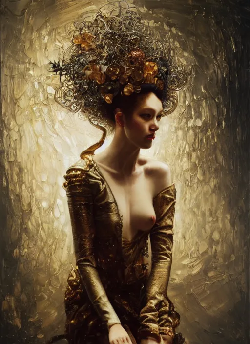 Prompt: highly detailed oil painting | very intricate | cinematic lighting | award - winning | tokyo cityscape fashion by alexander mcqueen | by roberto ferri, by tom bagshaw, by j. c. leyendecker and klimt, american romanticism, by austin osman spare, artstation, cgsociety, official art, octane