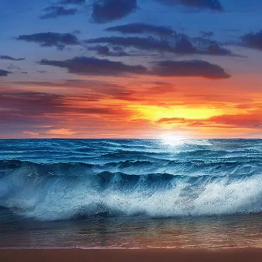 Image similar to beautiful sunset beach scene with waves made of Gordon Ramsey's forehead