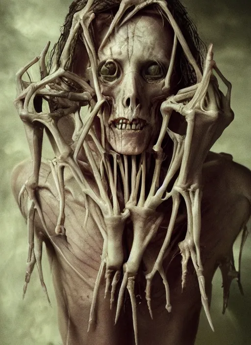 Image similar to Ghostemane with translucent skin, visible muscles and veins and arteries and bones and spines and nerves, beautiful detailed intricate insanely detailed octane render, 8k artistic photography, photorealistic, chiaroscuro, by David Cronenberg, Raphael, Caravaggio