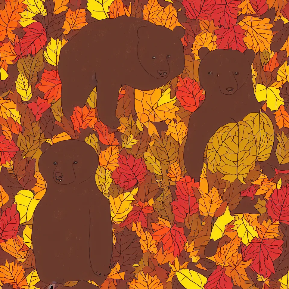 Prompt: autumn bear illustration style