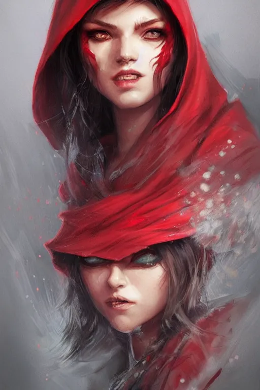 Image similar to thief red riding hood, d & d, fantasy, portrait, highly detailed, headshot, digital painting, trending on artstation, concept art, sharp focus, illustration, art by artgerm and greg rutkowski and magali villeneuve