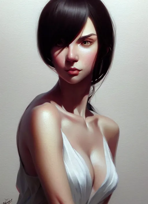 Prompt: 3 / 4 view of a portrait of woman, confident pose, intricate, elegant, sharp focus, illustration, highly detailed, concept art, matte, trending on artstation, anime, art by wlop and artgerm and greg rutkowski, ilya kuvshinov, strong strokes,