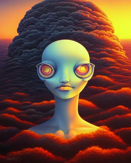 Image similar to a painting of randy manzo, a surrealist painting by Naoto Hattori, sunset, by Beeple, symmetry, by Makoto Shinkai and Lois van baarle, trending on deviantart, pop surrealism, lowbrow,, whimsical