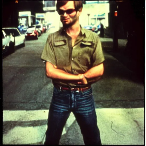 Image similar to jeffrey dahmer in hollywood street, polaroid photo, perfect photo, photo pinterest