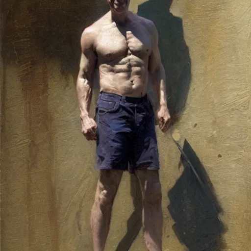 Image similar to Jeff Bezos with a chiseled body type, painting by Gaston Bussiere, Craig Mullins