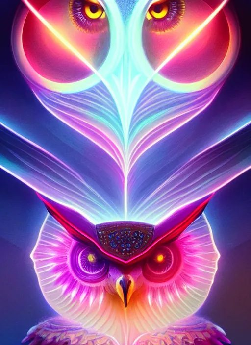 Image similar to symmetry!! product render poster vivid colors divine proportion owl, scifi, glowing fog intricate, elegant, highly detailed, digital painting, artstation, concept art, smooth, sharp focus, illustration, art by artgerm