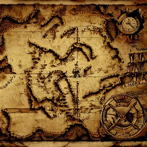 Image similar to scan of an old torn treasure map, pirates treasure map, high detail, high res, hyperrealistic