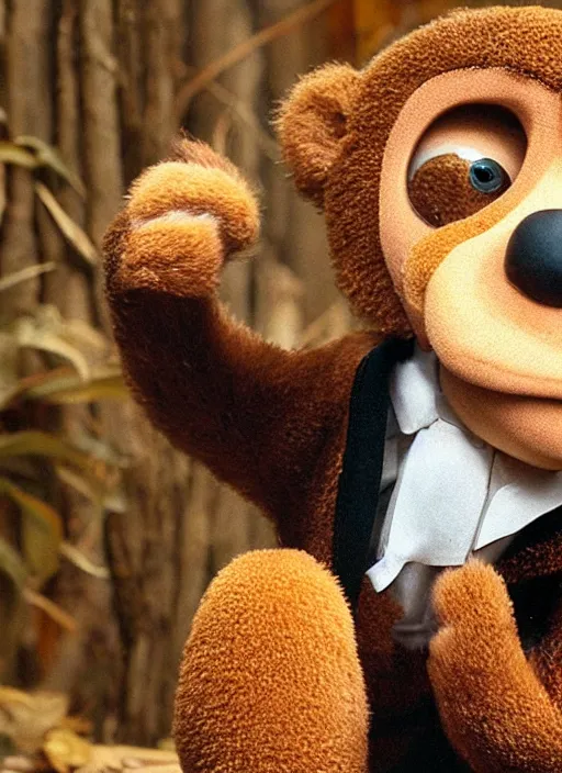 Prompt: cheburashka as don corleone in the godfather, movie frame