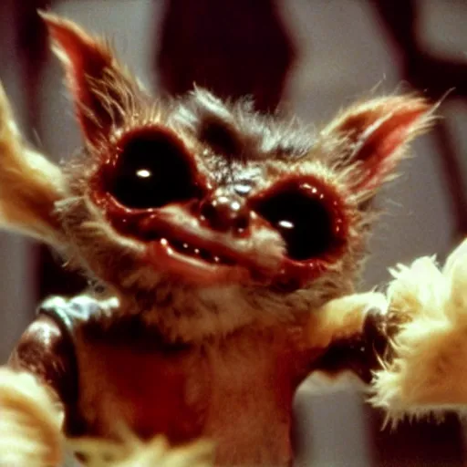 Image similar to a cinematic still of a mogwai from the movie Gremlins