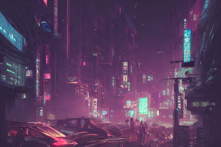 Image similar to abandoned tokyo streets at night lit by neon lights in the year 2049, cyberpunk concept art by pete mohrbacher and seb mckinnon and beksinski and josan gonzales, digital art, highly detailed, intricate, sci-fi, sharp focus, Trending on Artstation HQ, deviantart, unreal engine 5, 4K UHD image