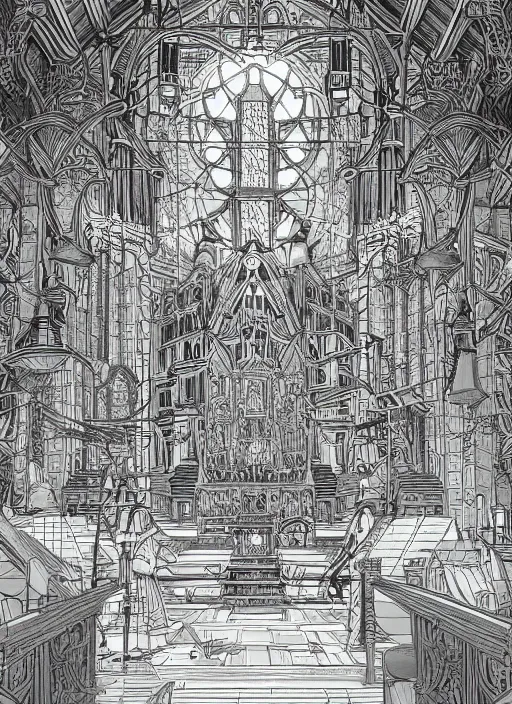Prompt: the church of anime, an ultrafine detailed 3 d render by james jean, intricate linework, bright colors, final fantasy, behance contest winner, vanitas, angular, altermodern, unreal engine 5 highly rendered, global illumination, radiant light, detailed and intricate environment