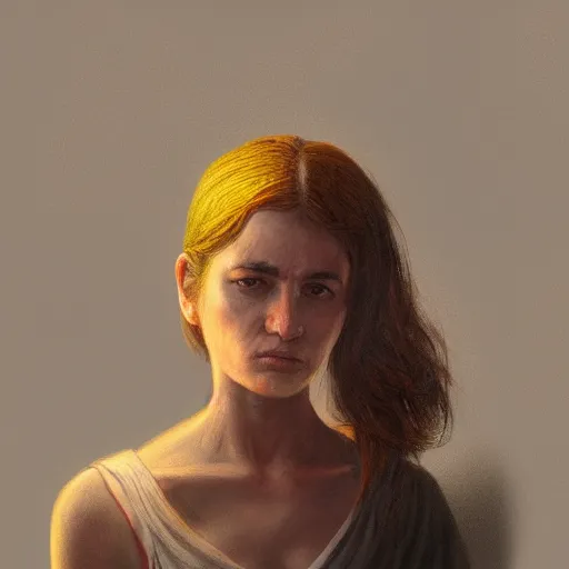 Image similar to a sad solo portrait. art by salman toor. faithfully depicted facial expression, perfect anatomy, sharp focus, global illumination, radiant light, detailed and intricate environment, trending on artstation