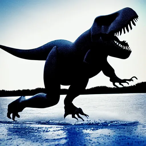 Image similar to T-rex skating on water