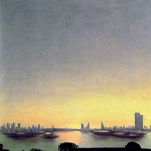 Prompt: the singapore skyline, by edward hopper