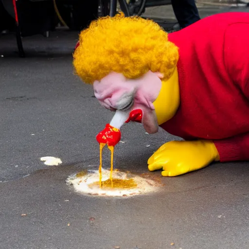 Image similar to ronald mcdonald puking vomiting