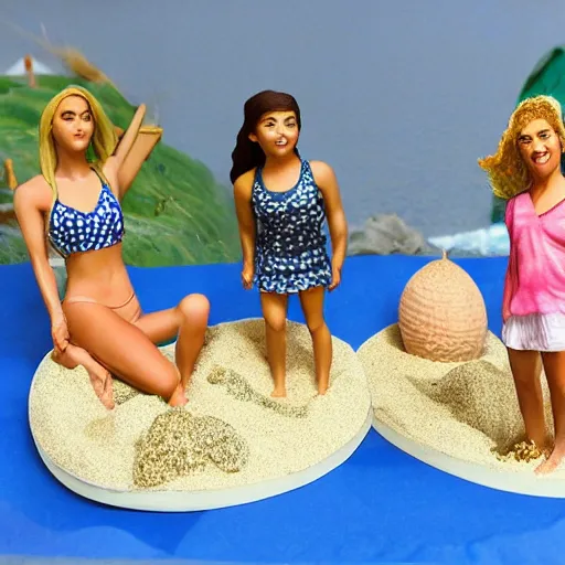 Prompt: girls on the beach diorama