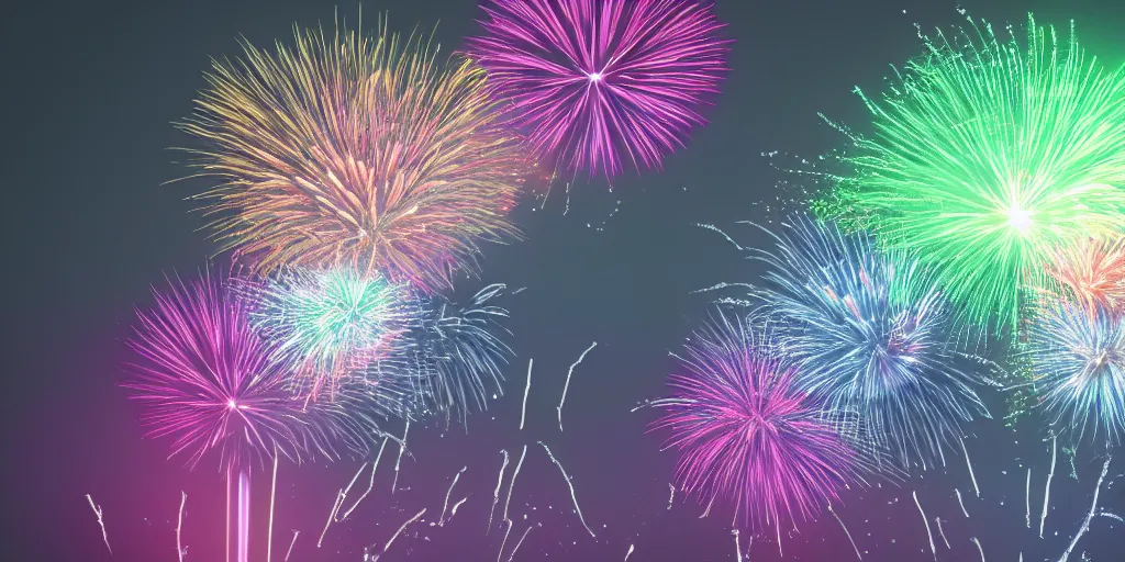 Image similar to muted rgb fireworks bursting in the sky form shapes the resemble ( ( ( baby yoda ) ) ). 8 k, 4 k, hq, 3 d render, digital art, dramatic lighting, comedy, science fiction, hyper realistic, ultra detailed.
