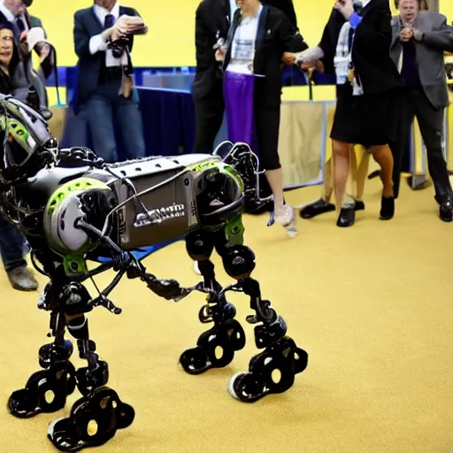 Image similar to Boston Dynamics robot dog winning the Westminster Dog Show